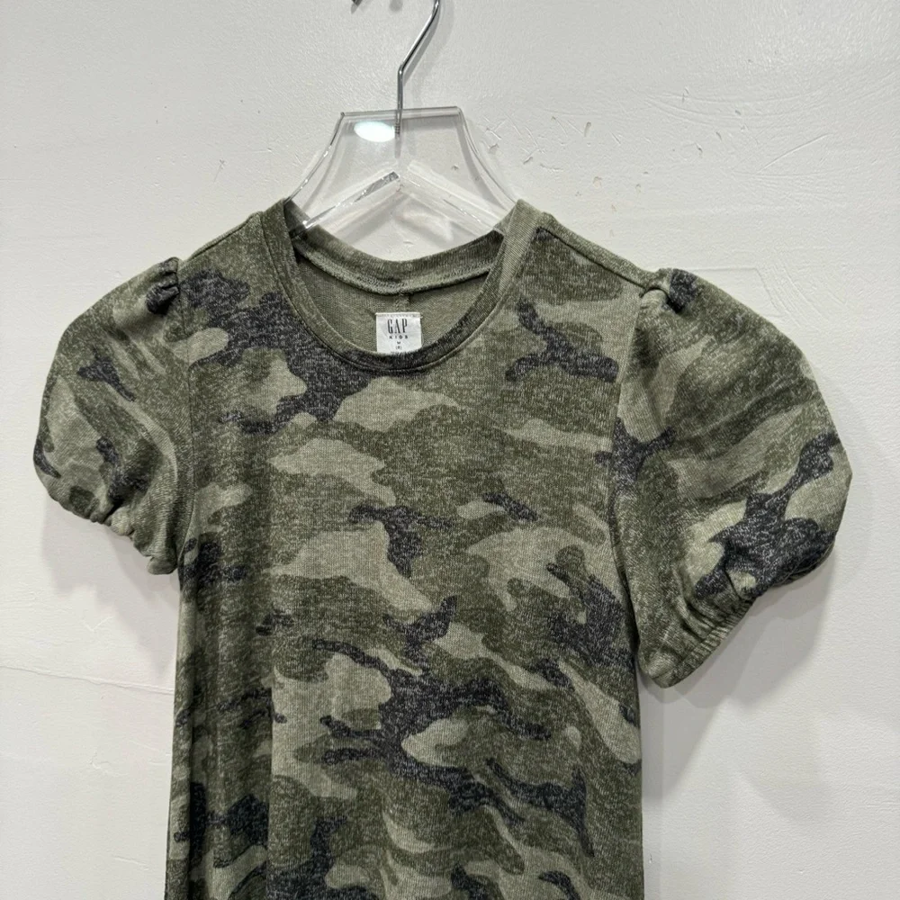 Gap Short Puff Sleeve Camo Green Dress Medium 8 Girls